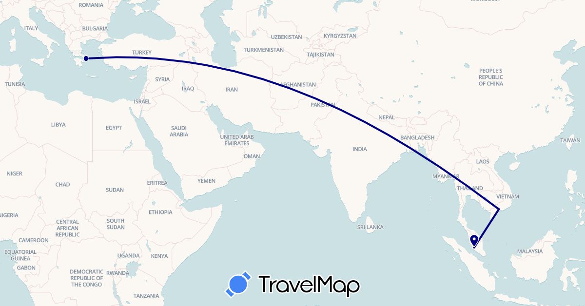 TravelMap itinerary: driving in Greece, Malaysia, Vietnam (Asia, Europe)